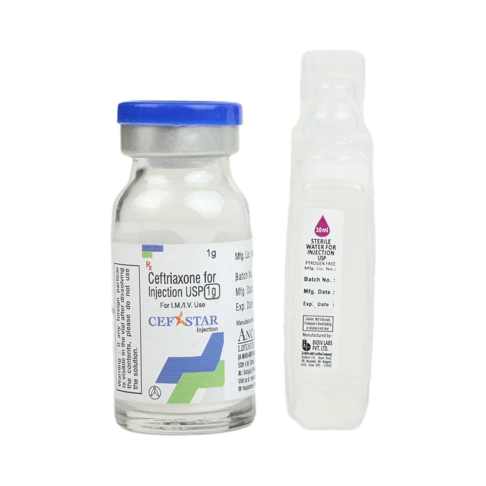 Thumbnail for Combipack of Ceftriaxone 1gm with 10ml FFS WFI