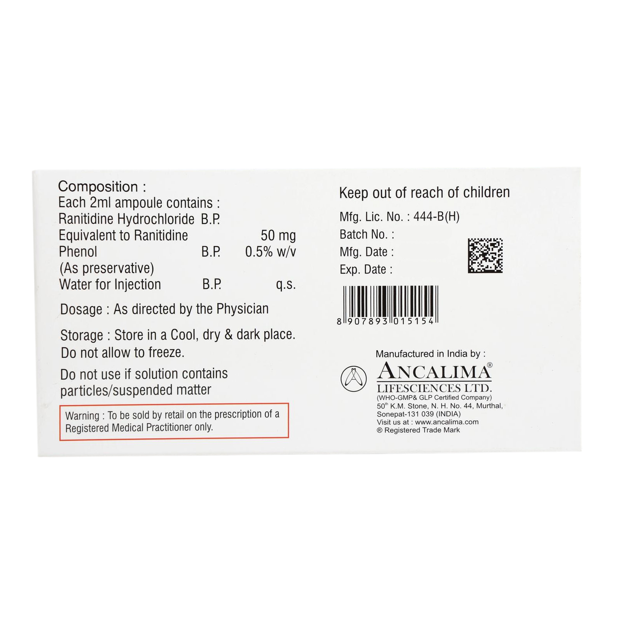 Ranitidine Injection 50mg/2ml - Gallery Image